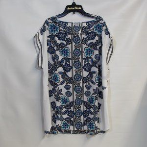 Serengeti Top White and Blue Floral Short Sleeve Blouse Size 1x NWOT